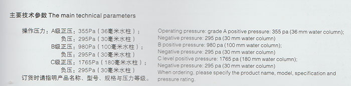 GFQ呼吸閥主要參數 GFQ呼吸閥主要參數